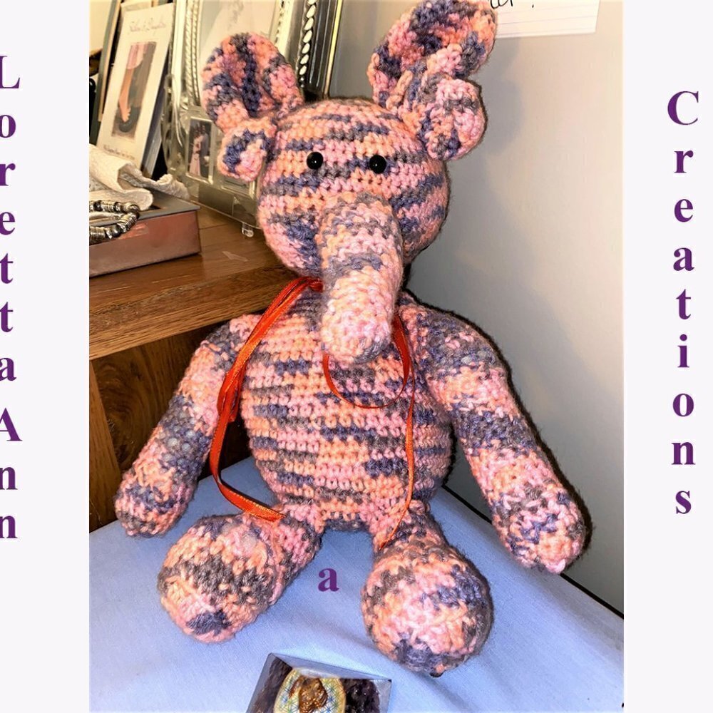 New With Tags Loretta Ann Creations Elliot the Elephant Amigurumi